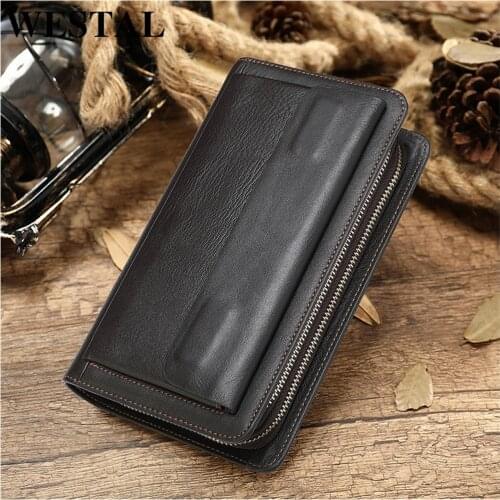 WESTAL clutch mens genuine leather male wallet money bag for coins long clutch bag for men credit card holder phone purse 9069
