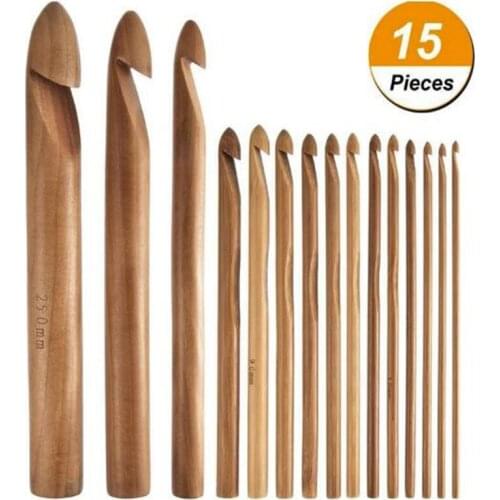 15Pcs Wooden Bamboo Knitting Crochet Set Handcrafted Crochet Hooks For Weave Yarn Craft Kit Large Knitting Needles 2020 New