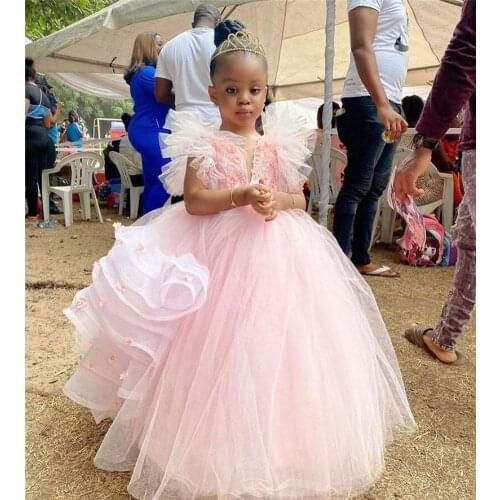 Real Picture High Quality Little Princess Dresses Flower Girl Dresses Pink Puffy Tulle Ball Gown Girls Pageant Party Dress