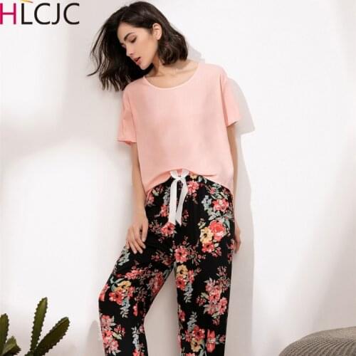 Women Sleeve Tops Long Trousers Women Print New Pajamas Viscose Nightwear Pyjama Girl Lingerie Sleepwear Clothes Casual Homewear