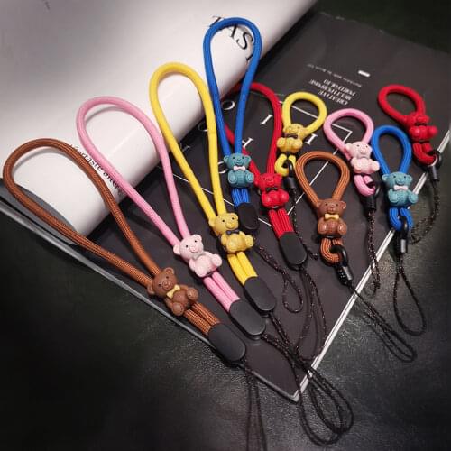 Braid Phone Lanyard Wrist Strap Cute Bear Short Rope for iphone huawei redmi xiaomi Samsung Camera GoPro Adjust String Holder