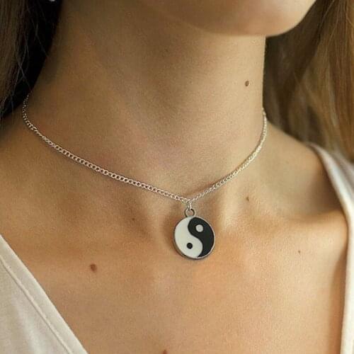 Simple Creative Design Chinese Tai Ji Diagram Pendant Necklaces for Women Vintage Chains Clavicle Necklace Kolye YN1099