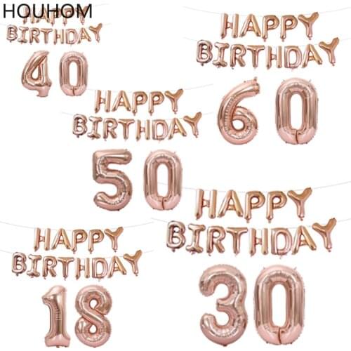 Rose Gold Happy Birthday Letter Balloons Kids Birthday Party Balloon Birthday Party Decor Adult 18 30 50 60 Years Number Balloon