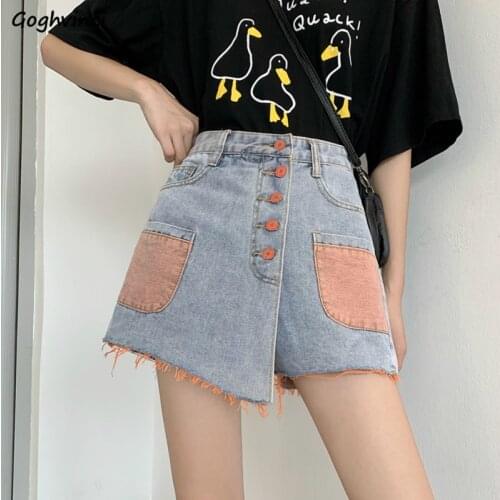 Shorts Women Denim Pockets Orange Green Button High Waist All-match Ulzzang Comfortable Retro Fashion Streetwear Leisure Chic