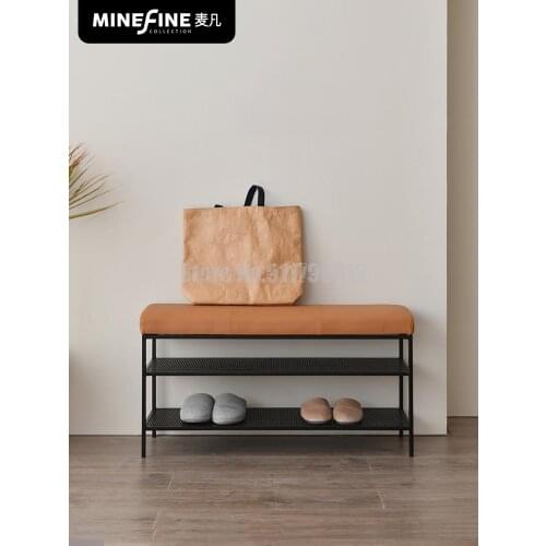 Nordic Light Luxury Iron Shoe Stool Modern Simple Shoe Stool Fabric Sofa Stool Entrance Cushion Shoe Cabinet