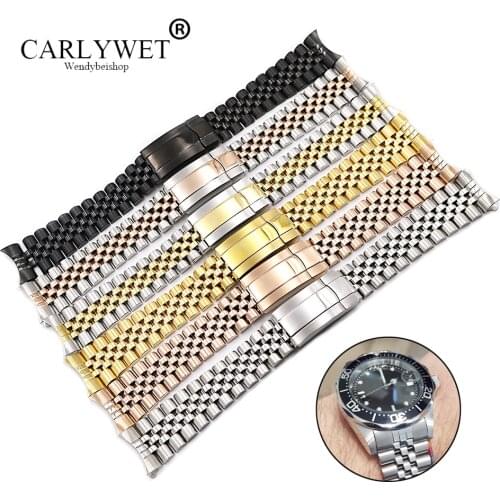CARLYWET 19 20mm Hollow Curved End Screw Links 316L Stainless Steel Replacement Jubilee Watch Band Bracelet For Datejust
