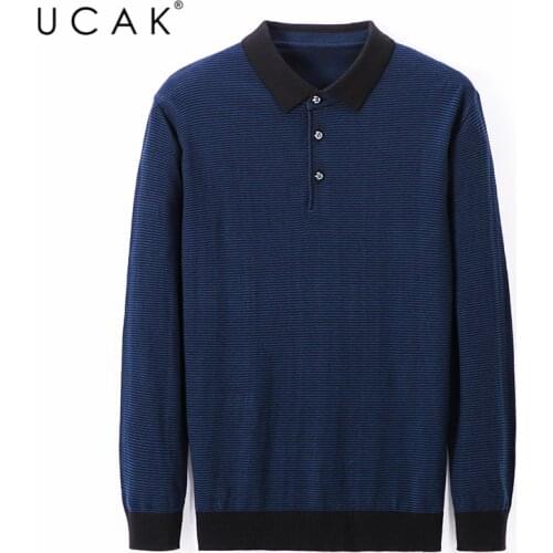 UCAK Brand Fashion Sweaters Men Clothes Pull Homme Autumn Winter Streetwear Turn-down Collar Sweater Clothing Man Pullover U1085