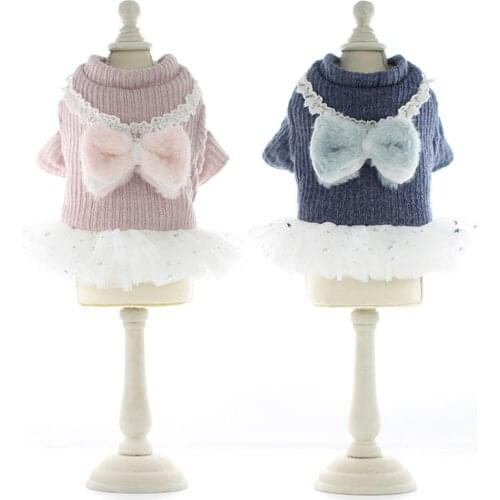 Warm Autumn Dog Dress Coat Tulle Bottom Pet Dog Clothes Bowknot Soft Teddy Poodle Apparel XS S M L XL