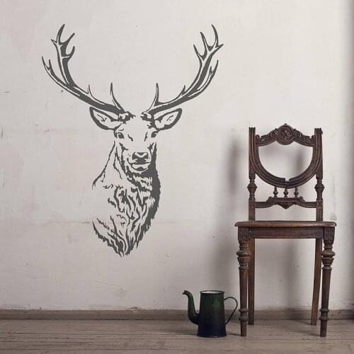 Stag Head Vinyl Wall Sticker Living Room Animal Head Wall Decal Room Decoration Creative Deco 2206