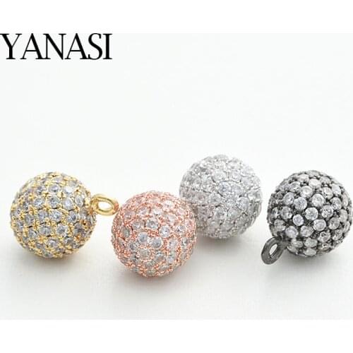 YANASI 3 Size Round Beads Charms Accessories for Jewelry Makings Cubic Zirconia DIY Handmade Jewelry Findings