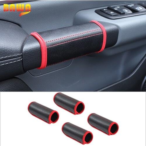 BAWA Car Interior Door Handle Protection Cover Holster Auto Inner Door Armrest Leather Guard Pad Mat For Dodge RAM 2018-2021