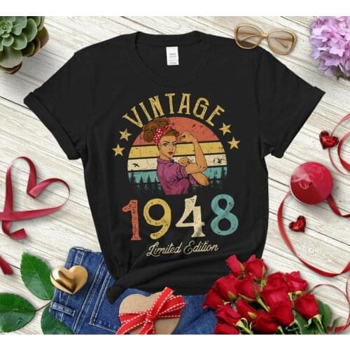Vintage 1948 Limited Edition womens clothing T-Shirt Funny 73rd Birthday Gift shirt women oversize Short Sleeve Top Tee Cotton