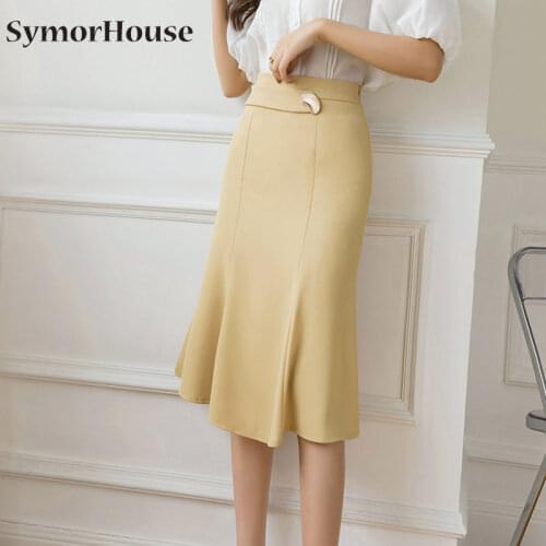2021 New Summer Women Midi Skirt High Waist Mermaid Skirts Elegant Office Lady Work OL Skirt Female Vintage Casual Party Skirt