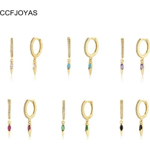 CCFJOYAS 925 Sterling Silver Colorful Drop Earring for Women Simple CZ Zircon Circle Pendiente Piercing Rock Punk Jewelry 2021