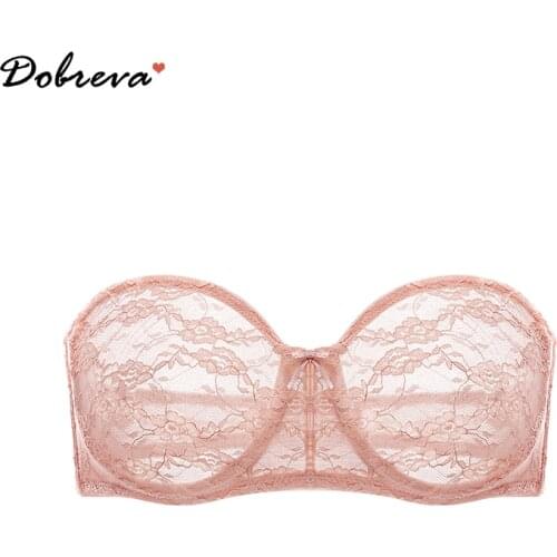 DOBREVA Womens See-through Underwire Multiway Strapless Lace Bra No Padding Bralette