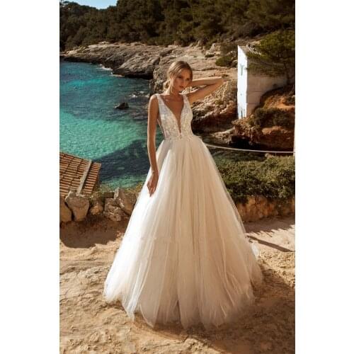 Ruby 2021 A-line Wedding Dresses Lace Appliques Boho Wedding Gown Robe Mariage Backless Bride Dress Vestidos De Novia