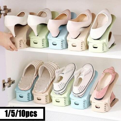 1/5/10Pcs Adjustable Shoes Holder Stand Shelf Plastic Double Layer Shoe Rack for Home Organizer