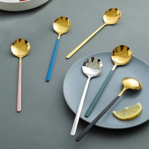 1pc Stainless Steel Spoon Long Handle Exquisite Dinner Spoon Home Restaurant Coffee Soup Stirred Tableware Kitchen Accessories