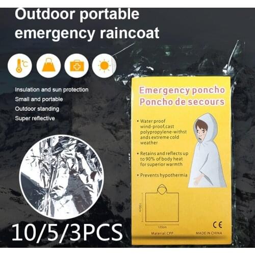 10/5/3Pcs Disposable Adult Emergency Waterproof Rain Coat First-aid Raincoat Camping Emergency Heat Preservation Sunscreen