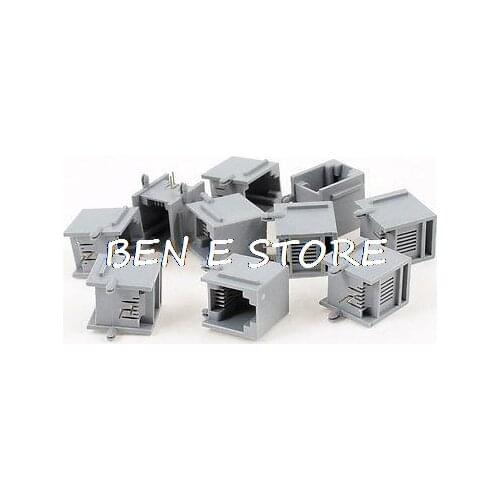 10pcs 90 Degree Push in Type RJ11 6P2C Network PCB Jacks Socket Connector Gray