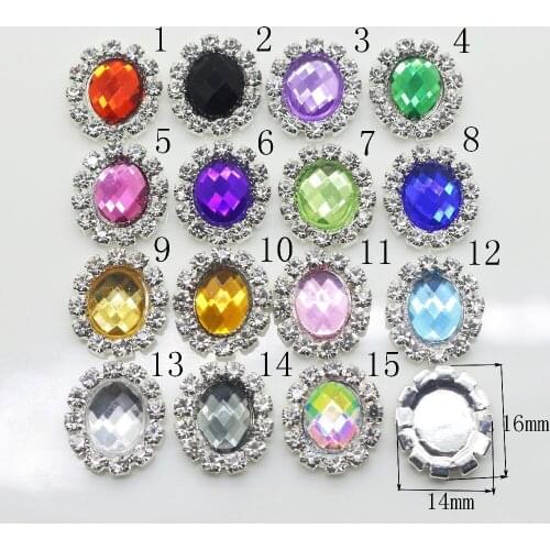 Fashion 100Pc 14*16mm oval rhinestone buby buttons tray cap setting Wedding crafts decorative hair flower center scrapbooking