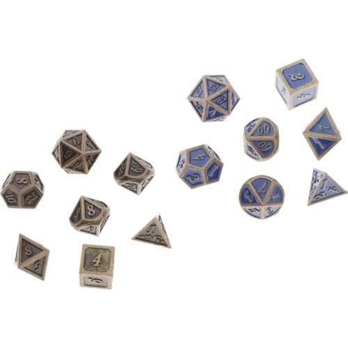 14 Pcs Metal Polyhedral Dice Games D4, D6, D8, D10, D10, D12 and D20 for Board Game Table Games Dungeons