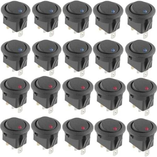 20 Pcs 12V 20A Amps On/Off/ 3 Position Terminal Round Rocker LED Toggle Switch Blue & Red Drop Shipping