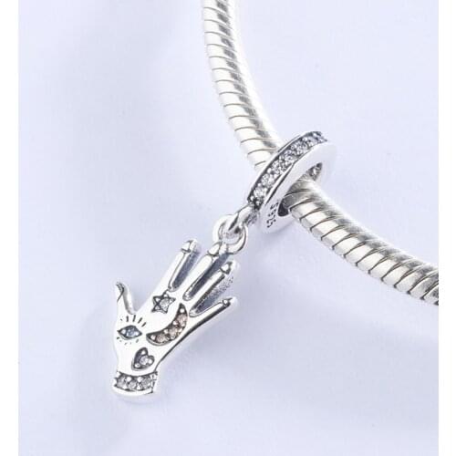 925 Sterling Silver Colorful CZ Zircon Hand Star Moon Demon Eye Pendant Charm Bracelet DIY Jewelry Making For Original Pandora