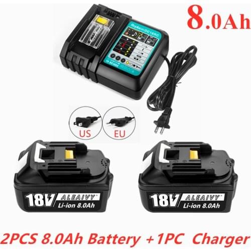 NEW WIth Charger BL1860 Rechargeable Battery 18V 8000mAh Lithium Ion for Makita 18v Battery 8Ah BL1850 BL1880 BL1860B LXT400