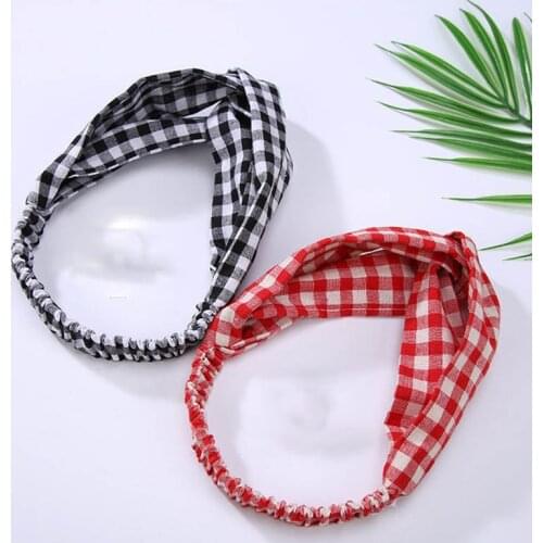 Black Red White Checked Fabric Turban Headband Headwear Hair Accessories for Women