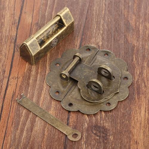 1Set Antique Bronze Chinese Old Lock Padlock and Box Latch Hasp Buckle Clasp for Cabinet Jewelry Wooden Box Furniture