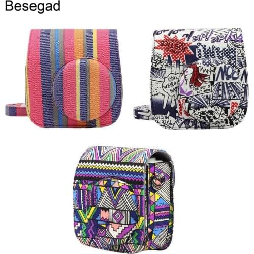 Besegad Cartoon Pattern Canvas Camera Protective Shoulder Bag Case Cover for Fujifilm Instax Mini8 Mini 8 8 9 Instant Film