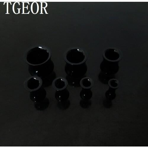 Free Shipping Piercing jewelry 1pair Gauges white ear expander acrylic double flare round shape black ear tunnels