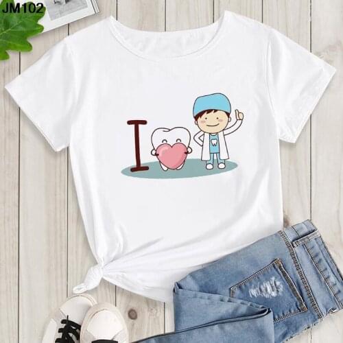 Aesthetic Funny Tooth Dentist Printing Female T-shirt 90s Harajuku Kawaii O-neck Tshirt Summer Fashion Plus Size Womens T Shirt