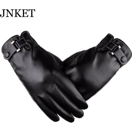 JNKET Winter Mens PU Leather Gloves Touch Screen Gloves Washable Leather Gloves Warm Plush Lining Fashion Outdoor Driving Glove