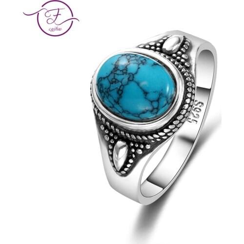 8x10mm Vintage Silver Finger Ring Natural Stone Rings Fine Jewelry for Women Lady Girls Female Party Gift Wholesale