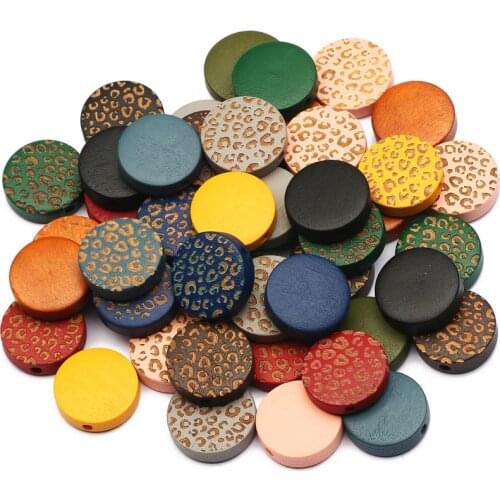 15/20mm Round Natural Wood Beads 20pcs Leopard Loose Spacer Beads For DIY Charm Necklace Bracelet Jewelry Design Accessories