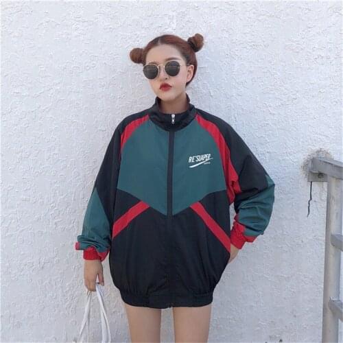 Jackets Women Patchwork Color Zippered Stand Collar Tracksuit Fashion Coats Hip Hop Female Streetwear Outwear