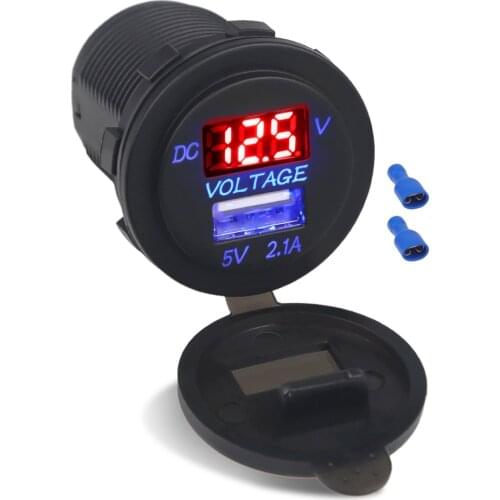 Boat Motorcycle Car Dual USB Adapter Socket Voltage Meter Charger 12V 24V Auto USB Port Charging Power Adapter 12V 2.1A LED
