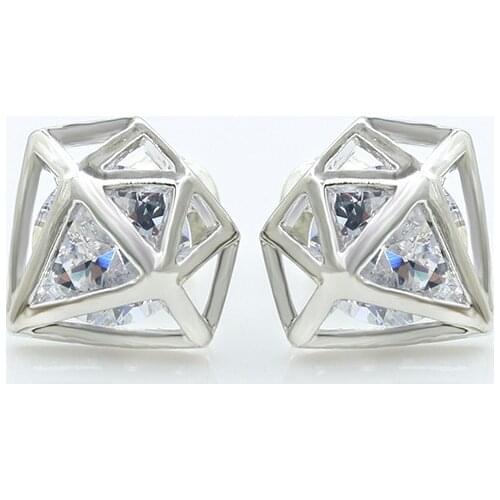 Metallic Diamante Shaped Hollow Center Clear Crystal Rhinestone Stud Earrings for Women piercing Jewelry