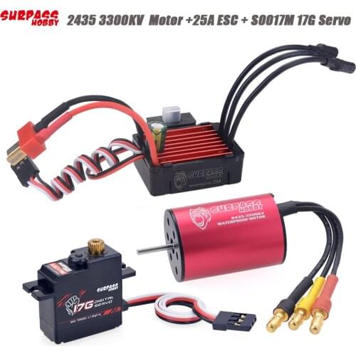 SURPASSHOBBY KK Combo 2435 3300KV Brushless Motor w/ 25A ESC + S0017M 17G Servo for 1:16 1:18 RC Buggy Drift Racing Car