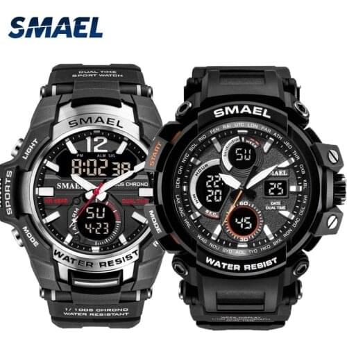 SMAEL Sports Quartz Movement Mens Watch Stopwatch Timer Luminous Hands Digital Dual Display Automatic Date Update