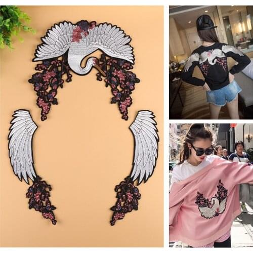 1PCS Chinese style Red-crowned crane Wing Embroidered Patches for Clothing Ironing Patch for Backpack Jeans Parches Badges