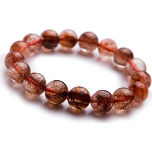 Genuine Natural Copper Hair Rutilated Quartz Loose Beads Jewelry Fashion Crystal Women Bracelets 12mm