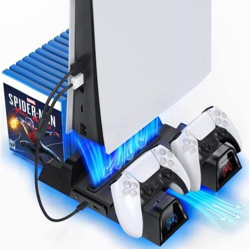 PS5 Cooling Stand With Charging Station Dual Controller Charger Cooler For Playstation 5 Console Digital & Disc Edition 2 In 1