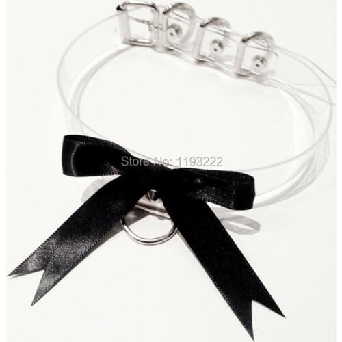 Punk Kawaii Lolita Handmade Bowknot Necklace, Stud Rivet Bow Clear Buckle Choker Collar Necklace