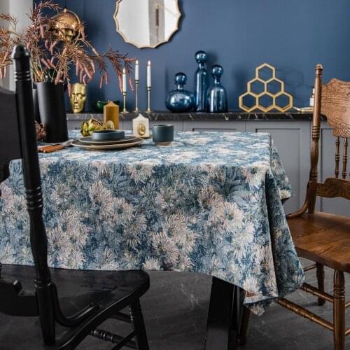 Thick Blue Oil Print Pattern Table Cloth Retro Flower For Banquet Party Coffee Tea Dining Table Cover Rectangular Mantel Mesa