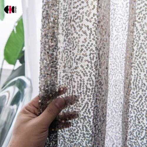 Luxury Gold Shiny Sequin Sheer Curtains for Livingroom Glitter Silver Sequin Transparent Party Wedding Backdrop Decoration