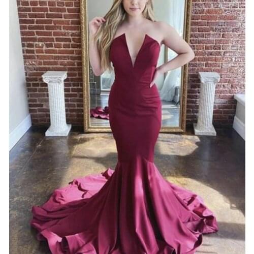 Vkbridal Sexy V-Neck Satin Prom Dresses with Pockets Long Mermaid Party Dresses Corset Back Formal Evening Gowns for Women