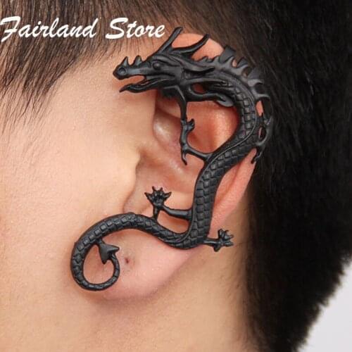 Fairland Novelty Statement Ear Wrap Cuff Vintage Punk Alloy Pierced Ear Clip Gold Black Large Dragon Earring Men Women Jewelry